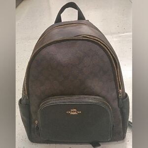 Coach Men's Dark Brown Signature Backpack with Gold Hardware